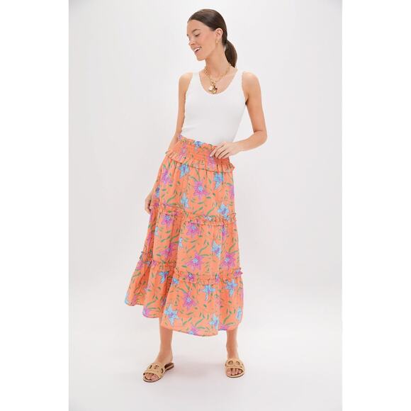 HYACINTH HOUSE Orange Multi Floral Smocked Odette Maxi Skirt Size XS NWT - Picture 4 of 8